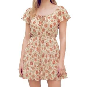 Rachel Zoe Floral Flutter Sleeve Mini Dress Cream Orange Small Boho Chic